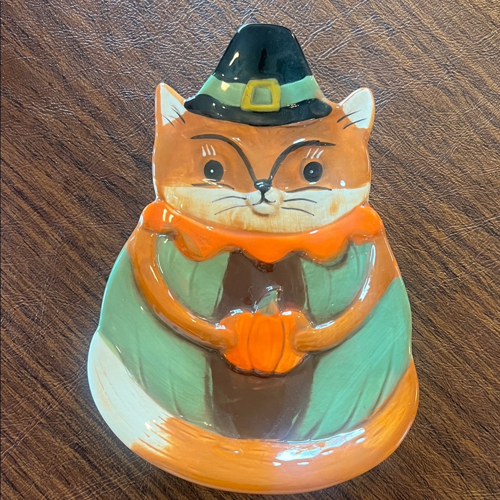 Johanna Parker Harvest Critter Pilgrim Fox with Pumpkin Spoon Rest Plate